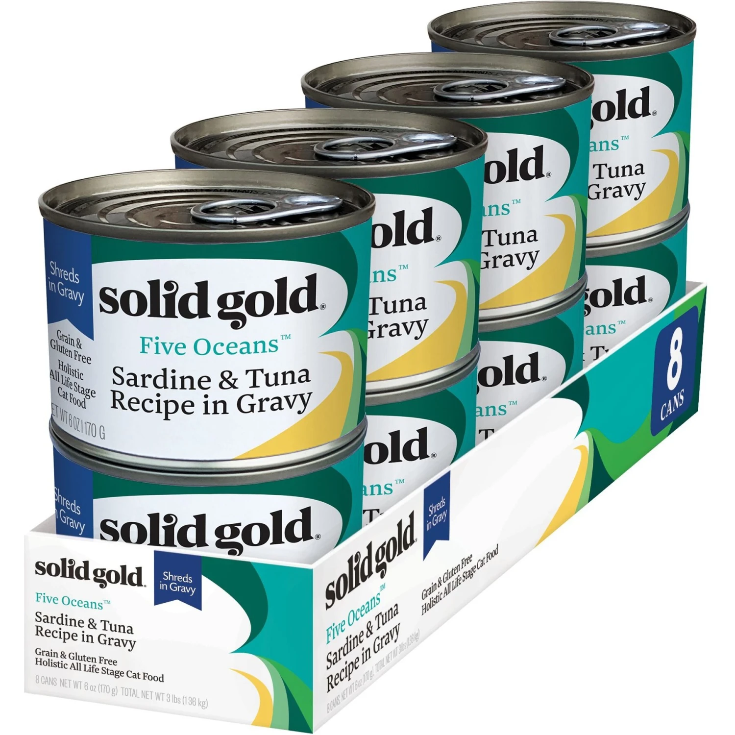 Solid Gold Five Oceans Sardines & Tuna Recipe In Gravy Grain-Free Canned Cat Food 3 Solid Gold Five Oceans Sardines & Tuna Recipe In Gravy Grain-Free Canned Cat Food
